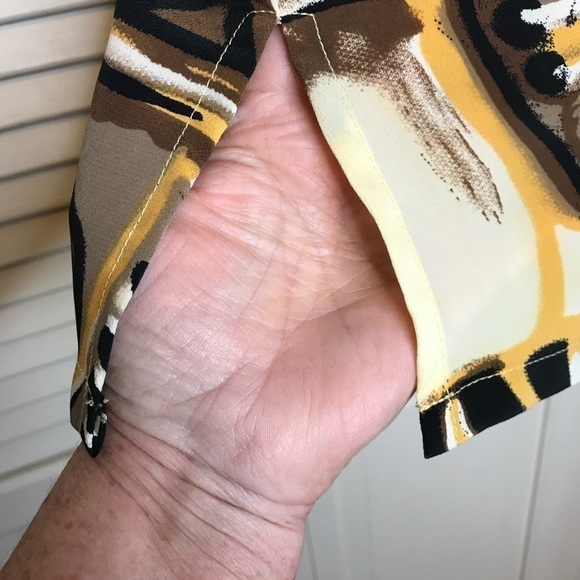 Kaleidoscope Sleeveless Blouse Womens Size M Brown Gold Tie‎ Neck Side Zipper - Picture 7 of 10